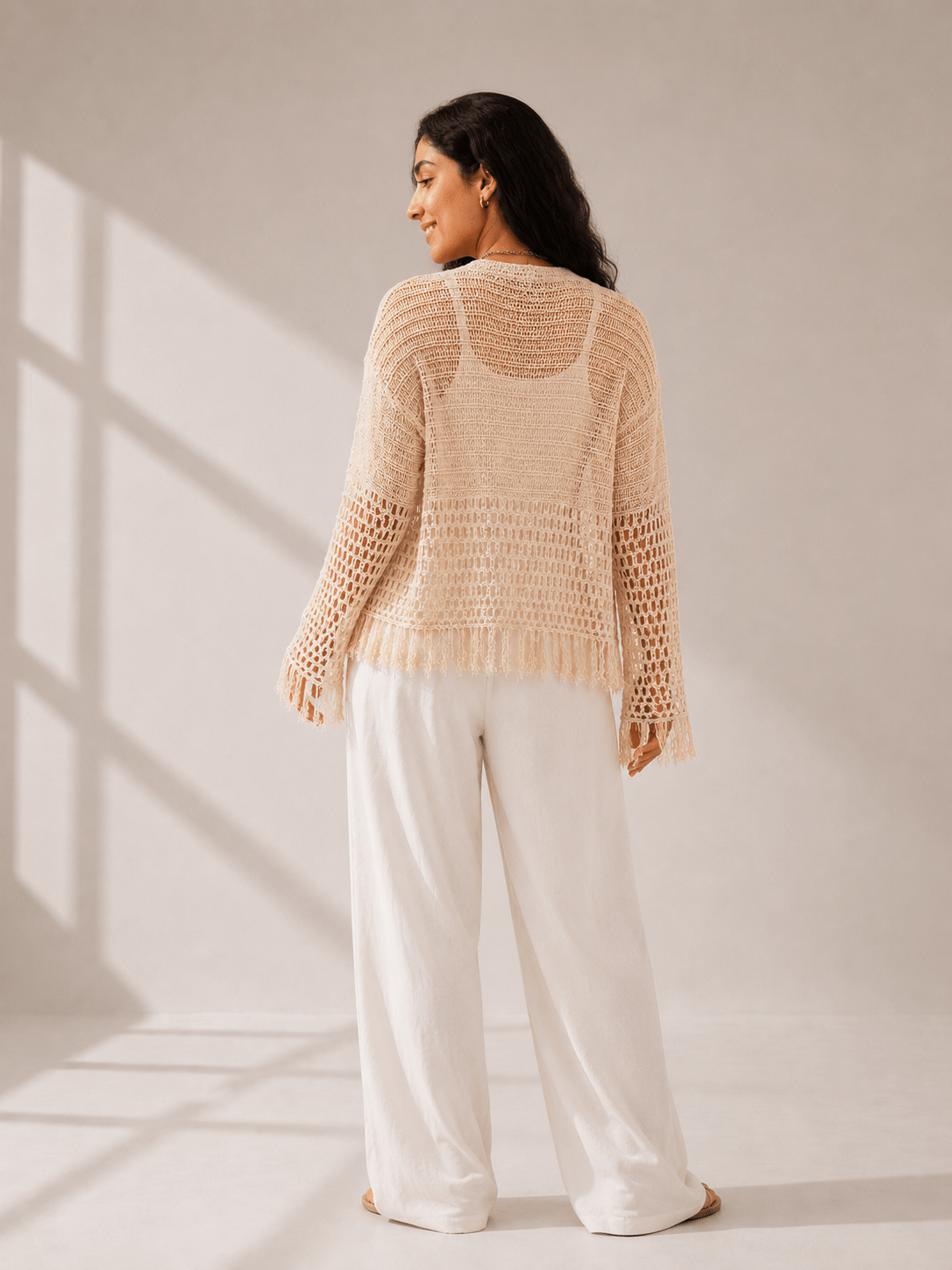 Sun Wave Shimmer Crochet Cardigan Off White - AB ESSENTIALS