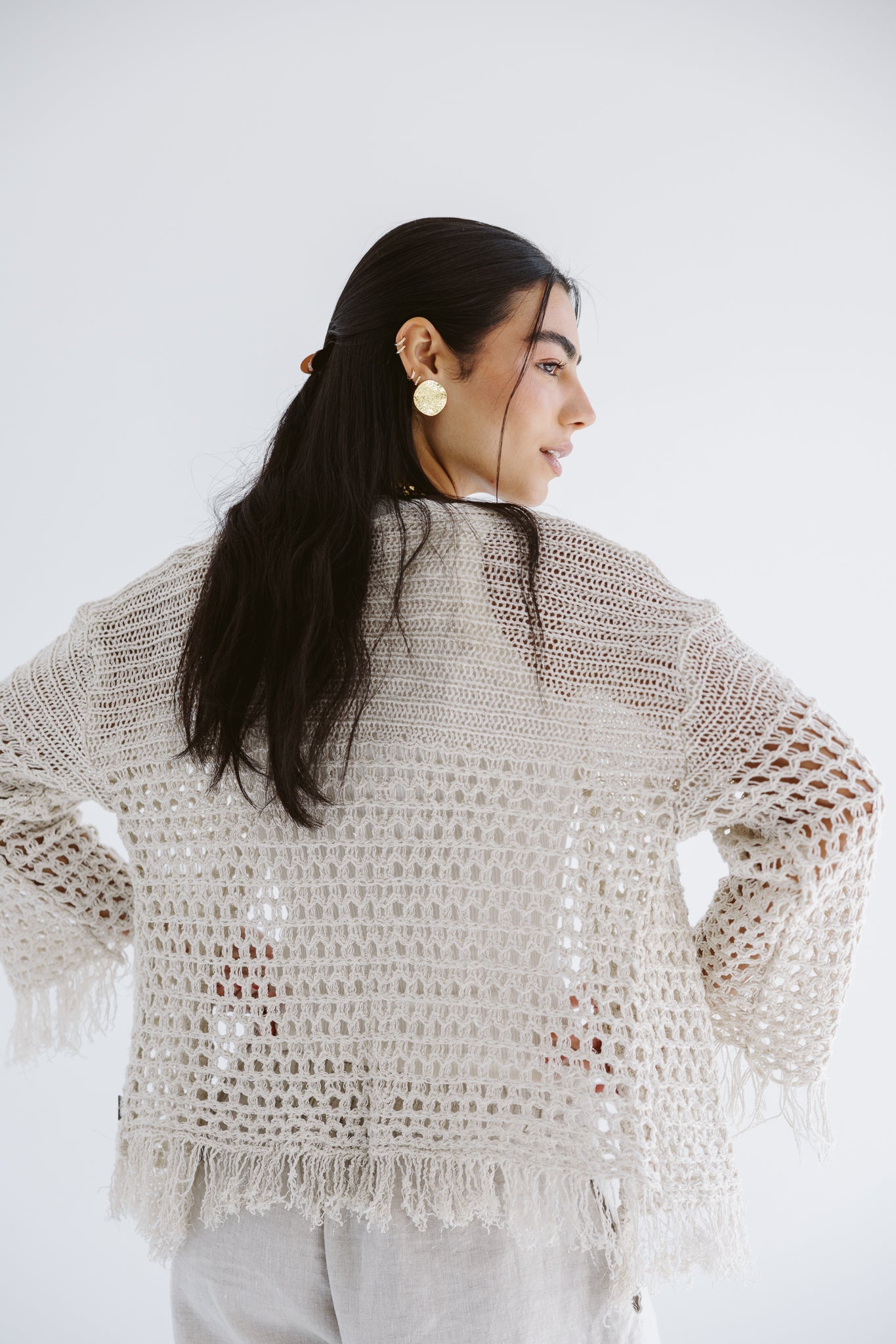 Sun Wave Shimmer Crochet Cardigan Off White - AB ESSENTIALS