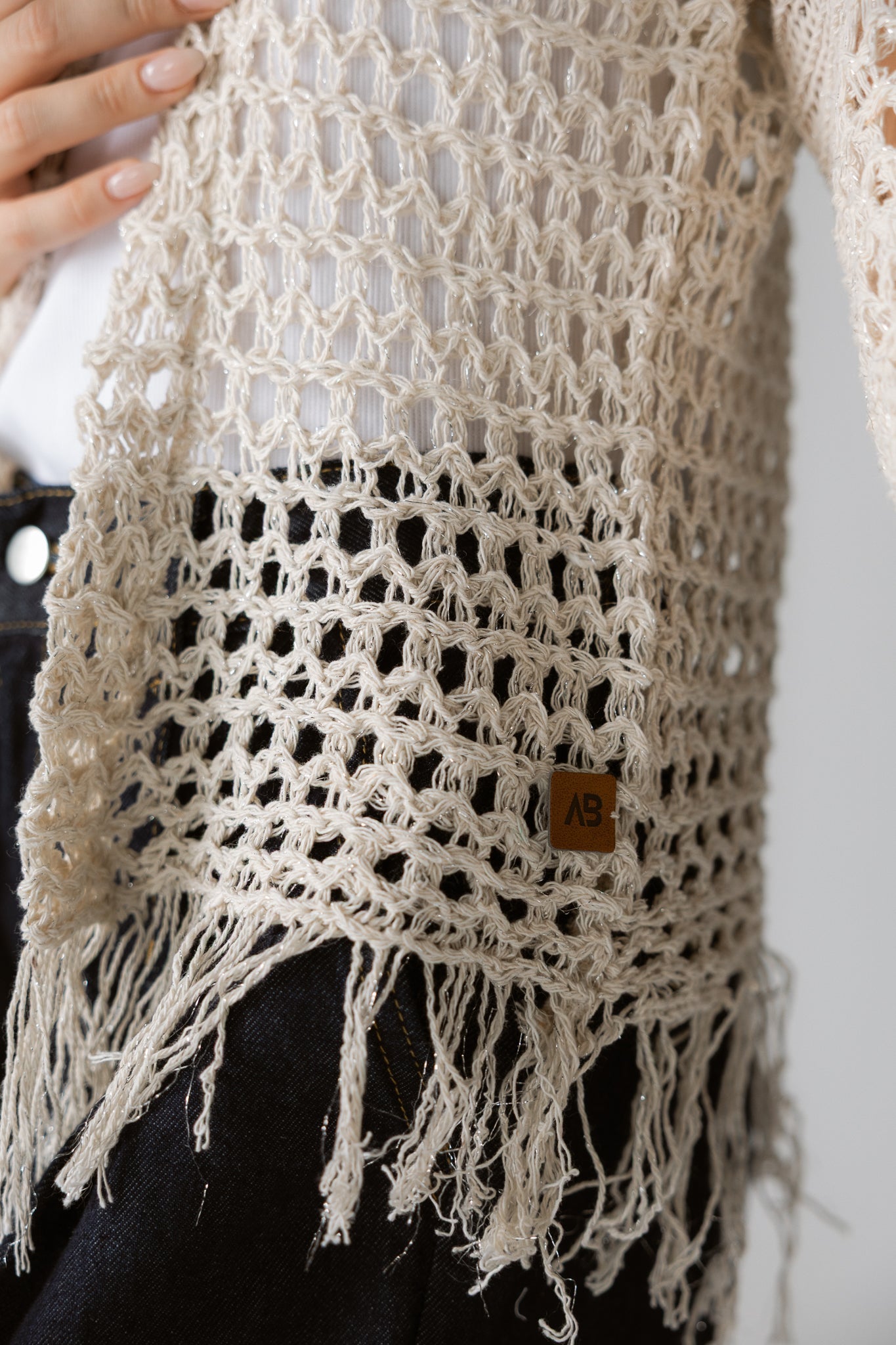 Sun Wave Shimmer Crochet Cardigan Off White - AB ESSENTIALS