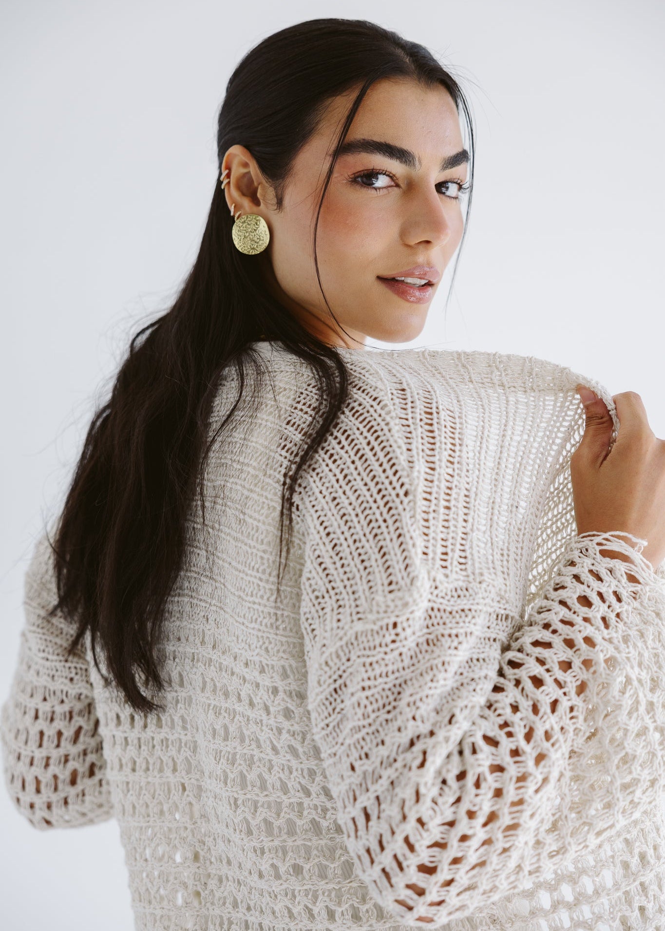 Sun Wave Shimmer Crochet Cardigan Off White - AB ESSENTIALS