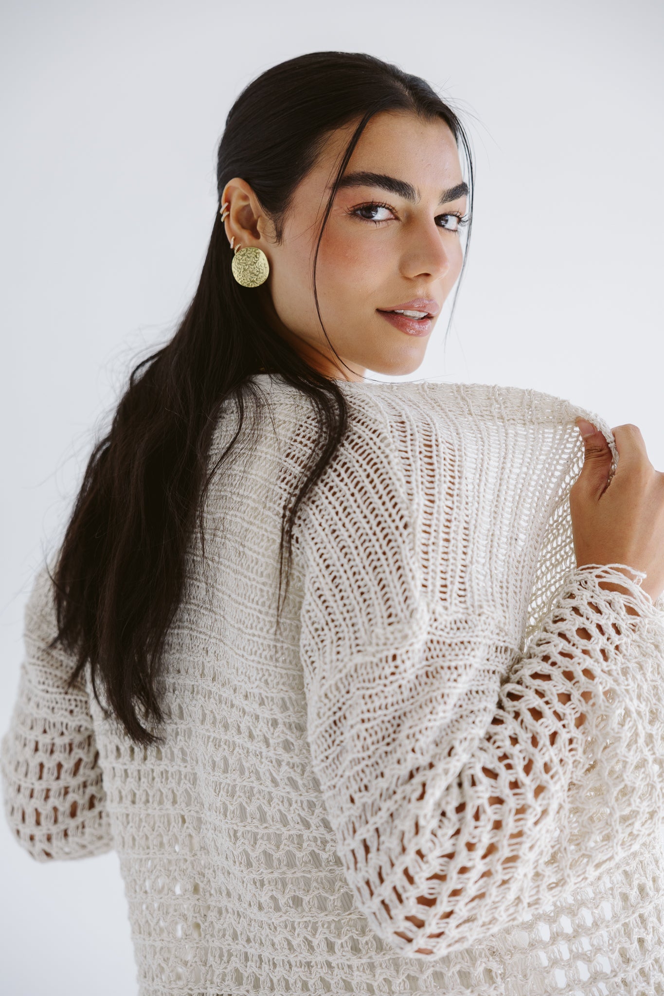 Sun Wave Shimmer Crochet Cardigan Off White - AB ESSENTIALS