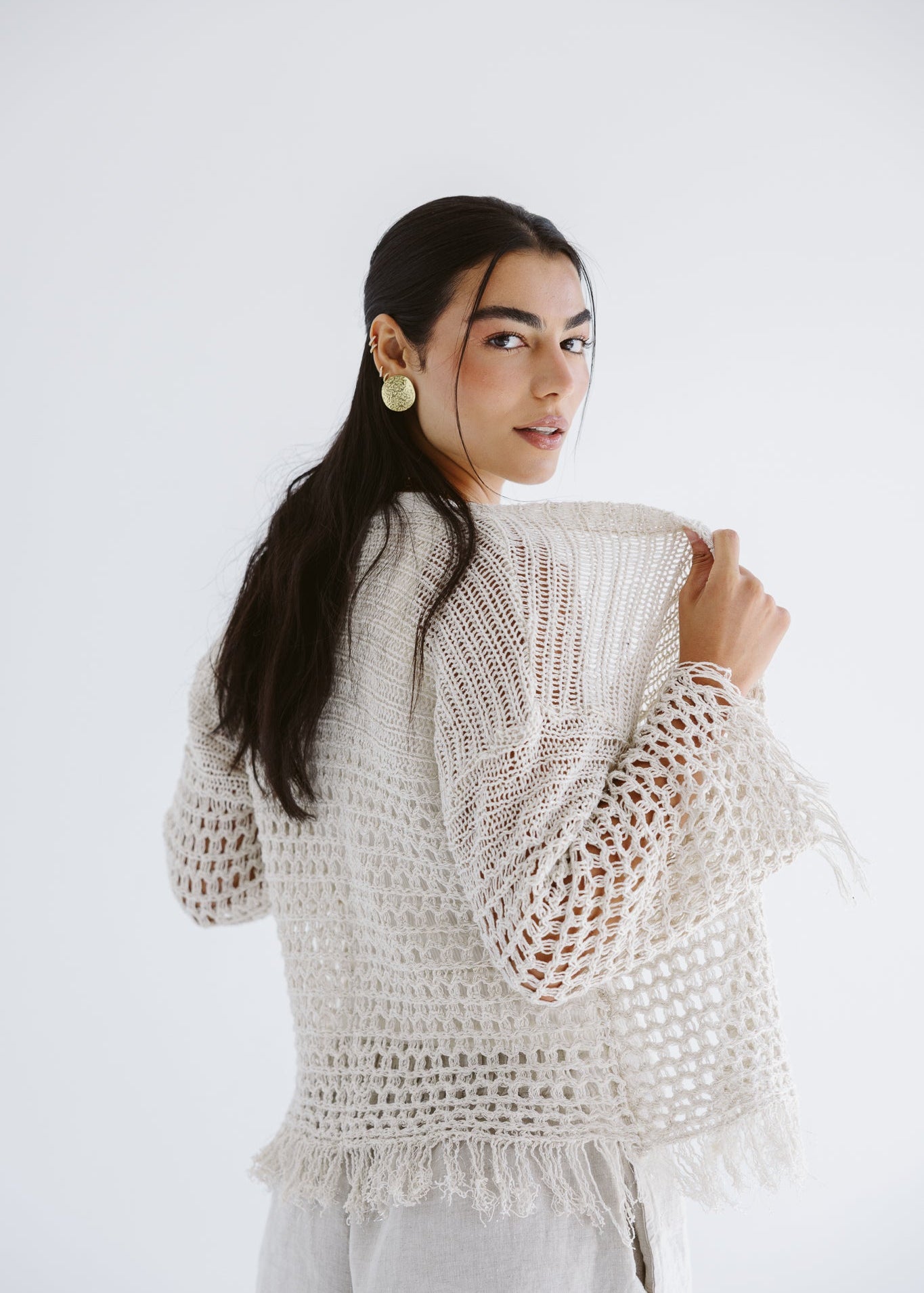 Sun Wave Shimmer Crochet Cardigan Off White - AB ESSENTIALS