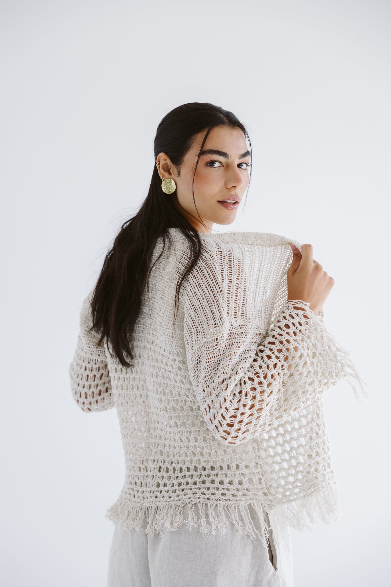 Sun Wave Shimmer Crochet Cardigan Off White - AB ESSENTIALS