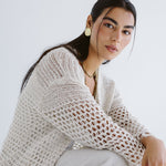 Sun Wave Shimmer Crochet Cardigan Off White - AB ESSENTIALS