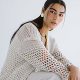 Sun Wave Shimmer Crochet Cardigan Off White - AB ESSENTIALS
