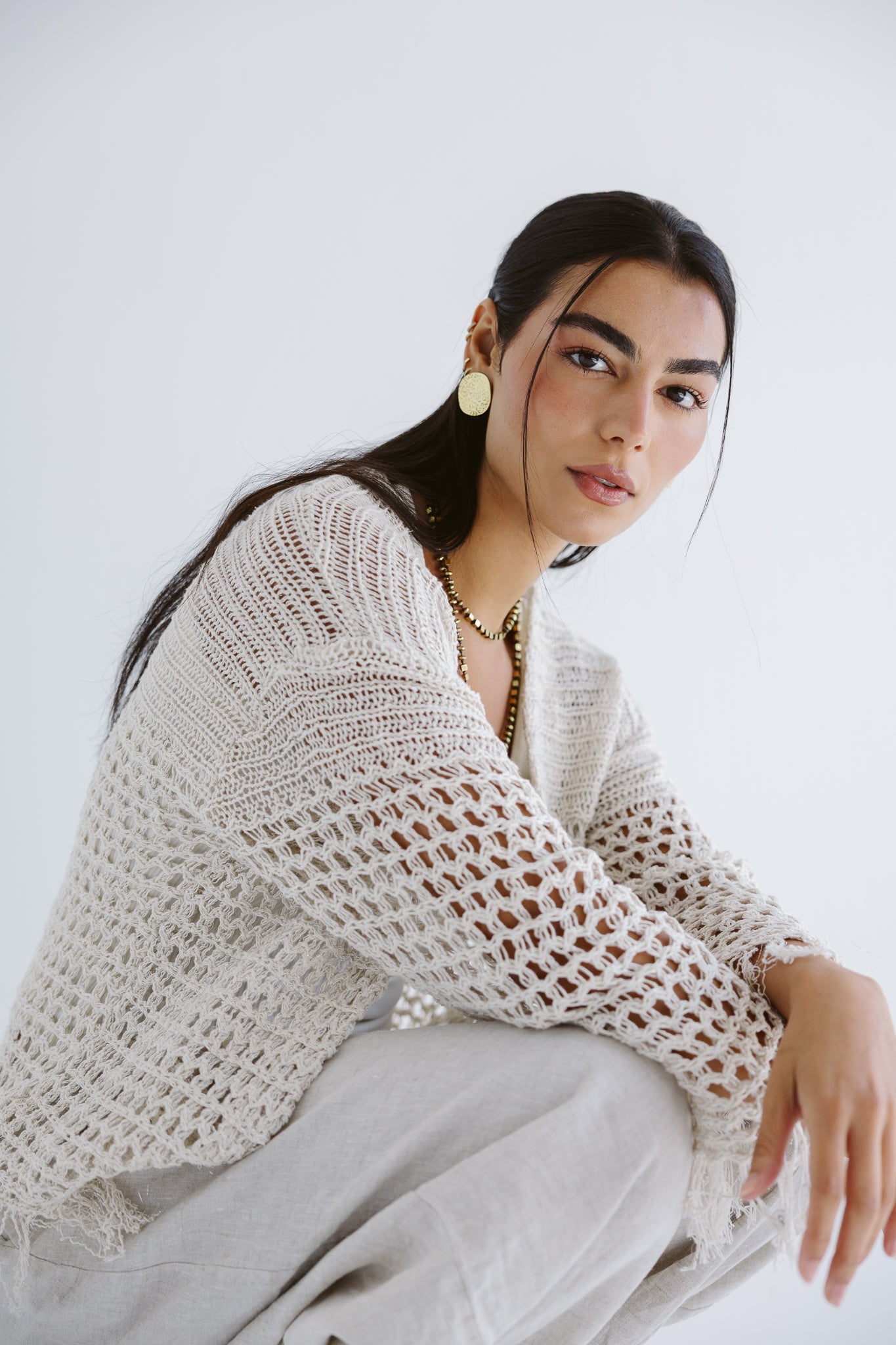 Sun Wave Shimmer Crochet Cardigan Off White - AB ESSENTIALS