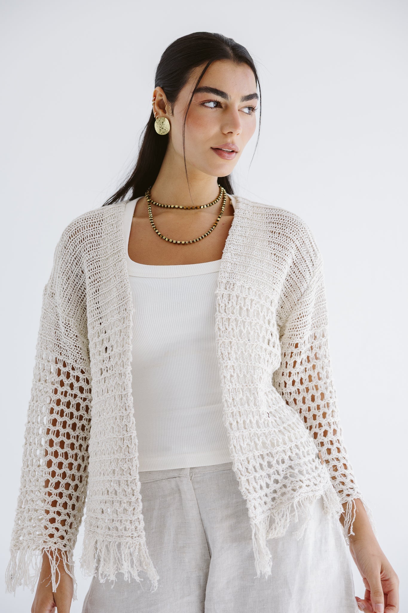Sun Wave Shimmer Crochet Cardigan Off White - AB ESSENTIALS