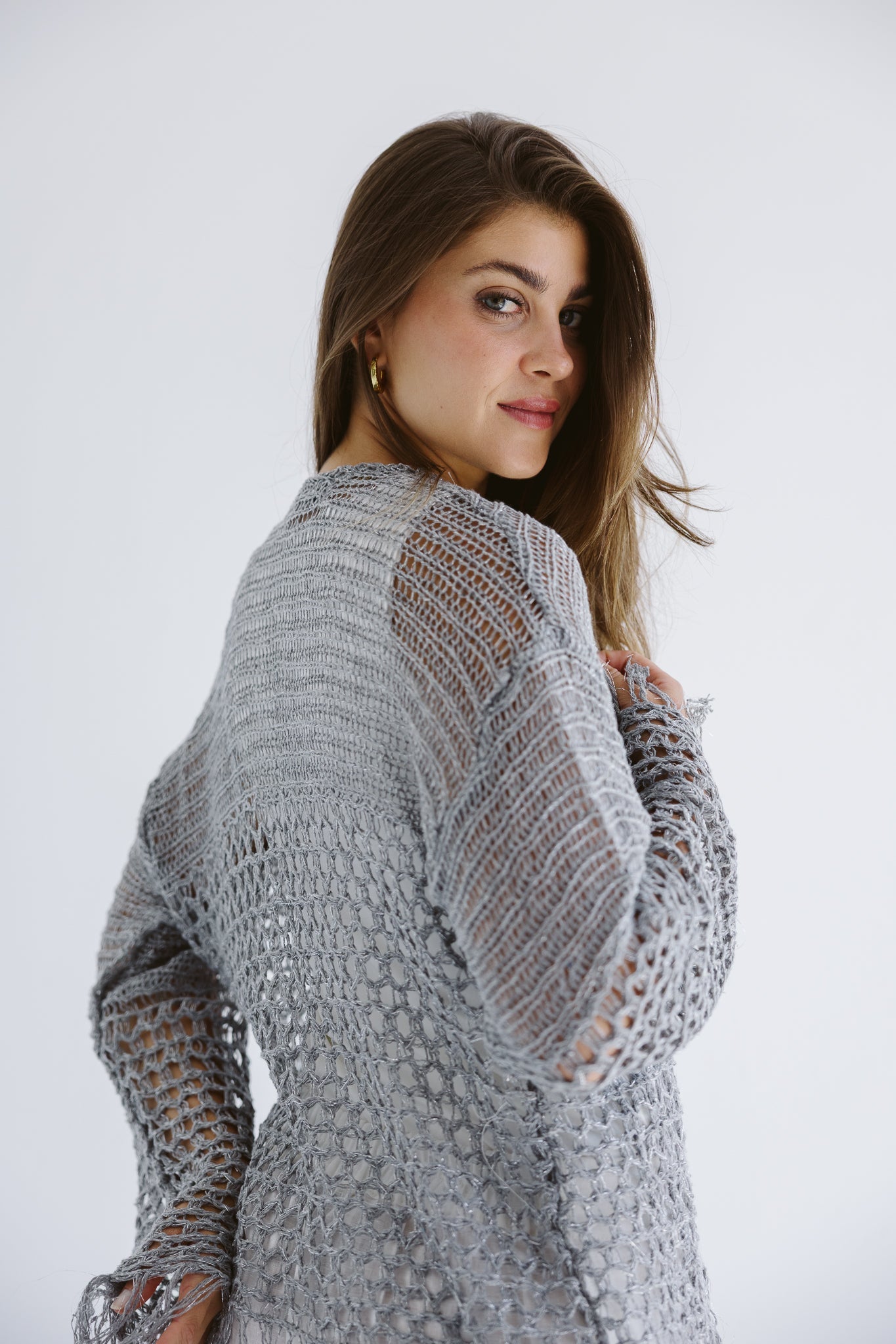 Sun Wave Shimmer Crochet Cardigan Silver - AB ESSENTIALS