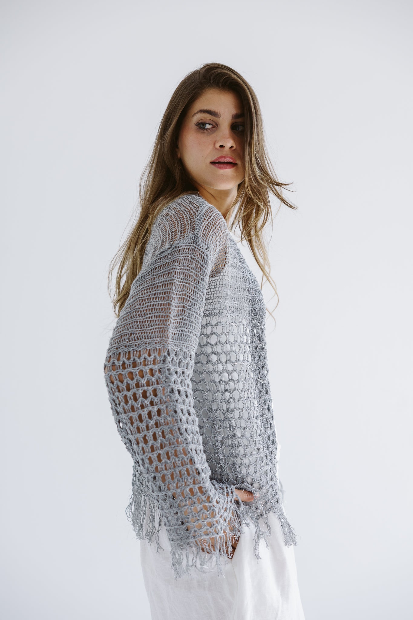 Sun Wave Shimmer Crochet Cardigan Silver - AB ESSENTIALS