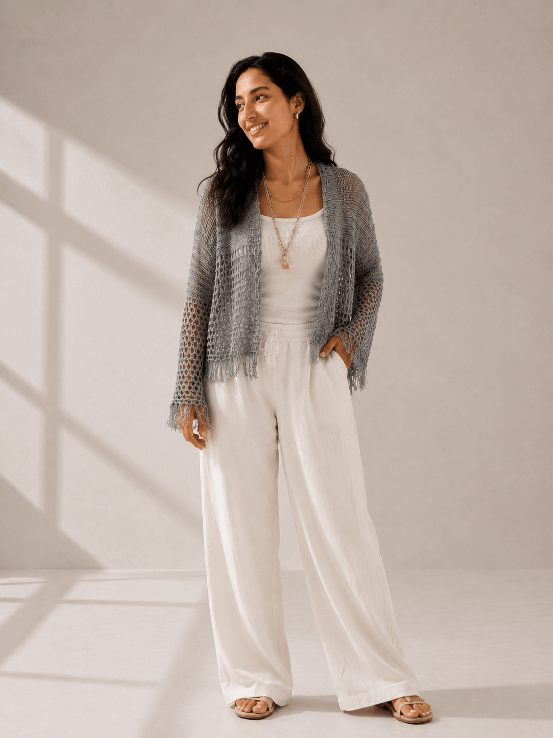 Sun Wave Shimmer Crochet Cardigan Silver - AB ESSENTIALS