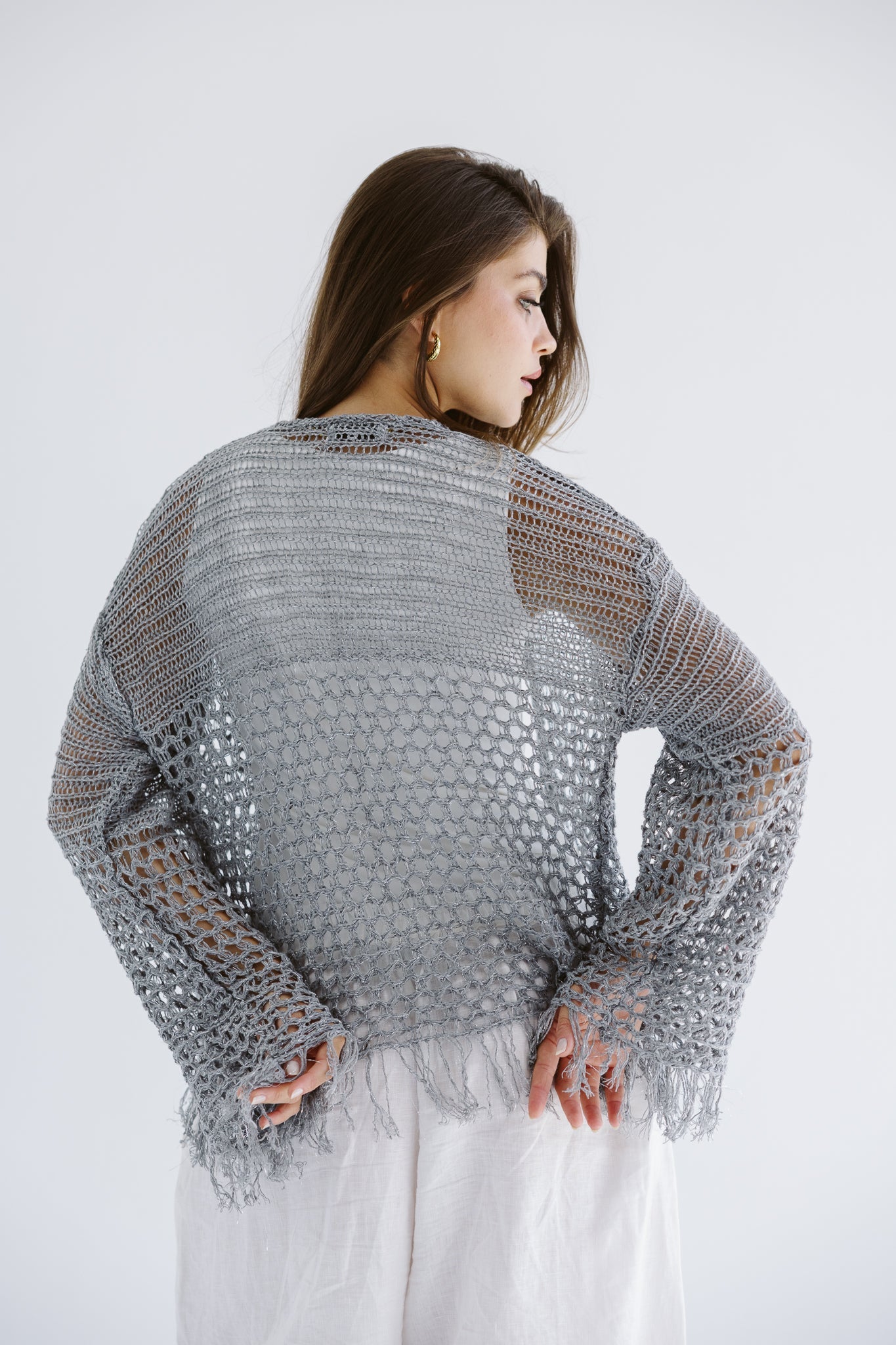 Sun Wave Shimmer Crochet Cardigan Silver - AB ESSENTIALS