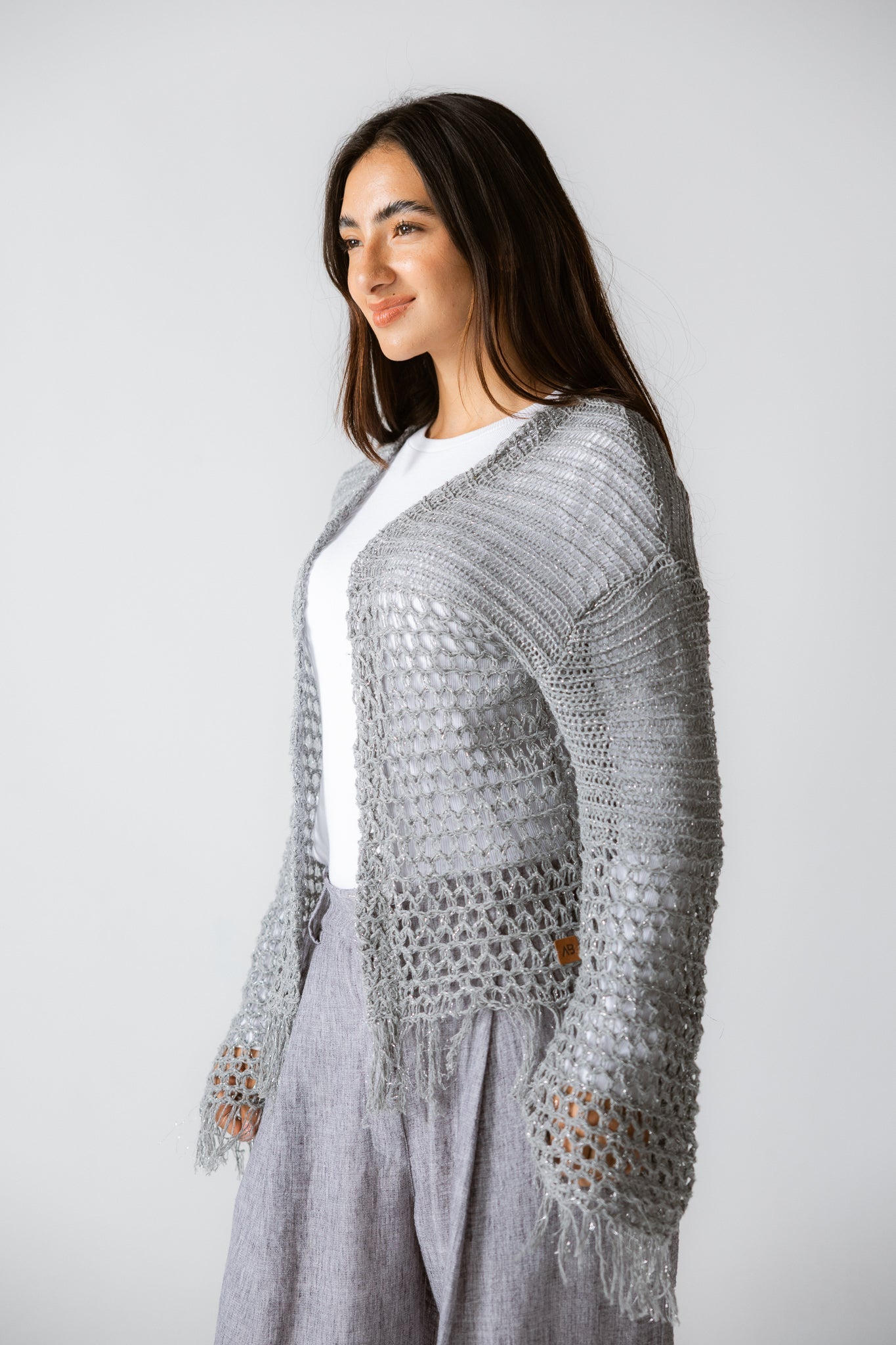 Sun Wave Shimmer Crochet Cardigan Silver - AB ESSENTIALS