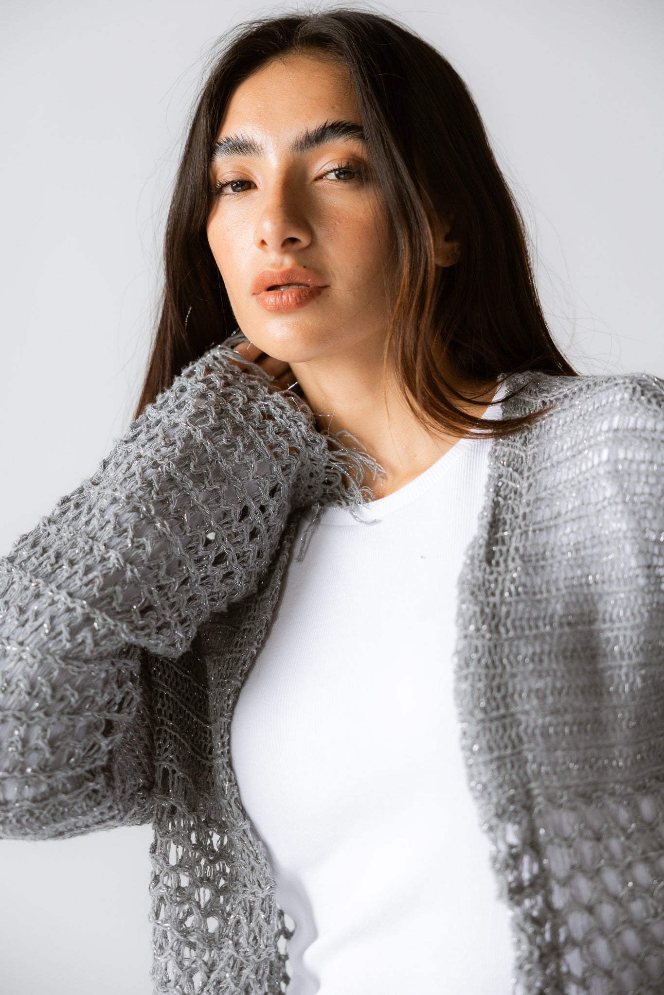 Sun Wave Shimmer Crochet Cardigan Silver - AB ESSENTIALS