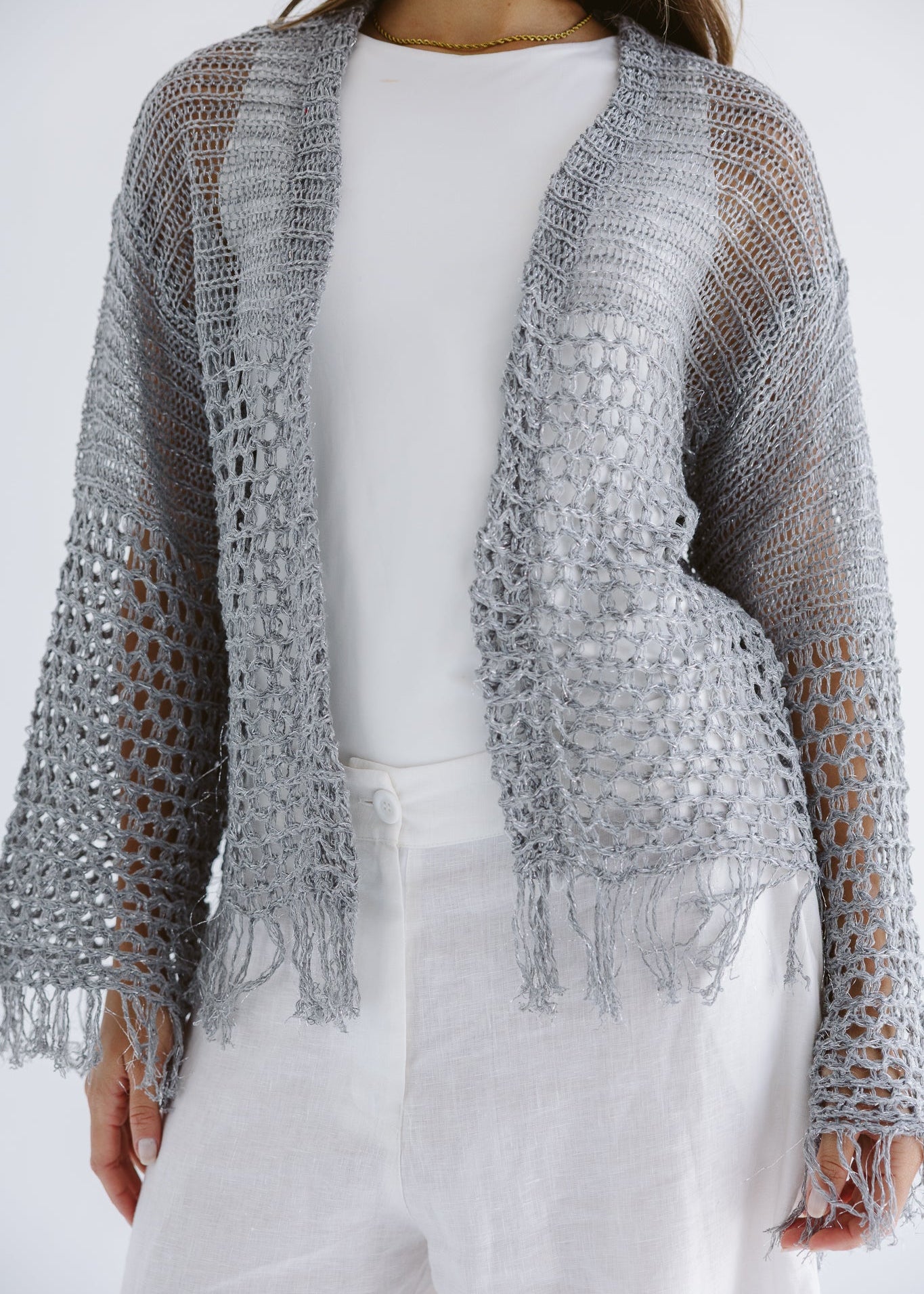 Sun Wave Shimmer Crochet Cardigan Silver - AB ESSENTIALS