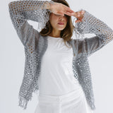 Sun Wave Shimmer Crochet Cardigan Silver - AB ESSENTIALS