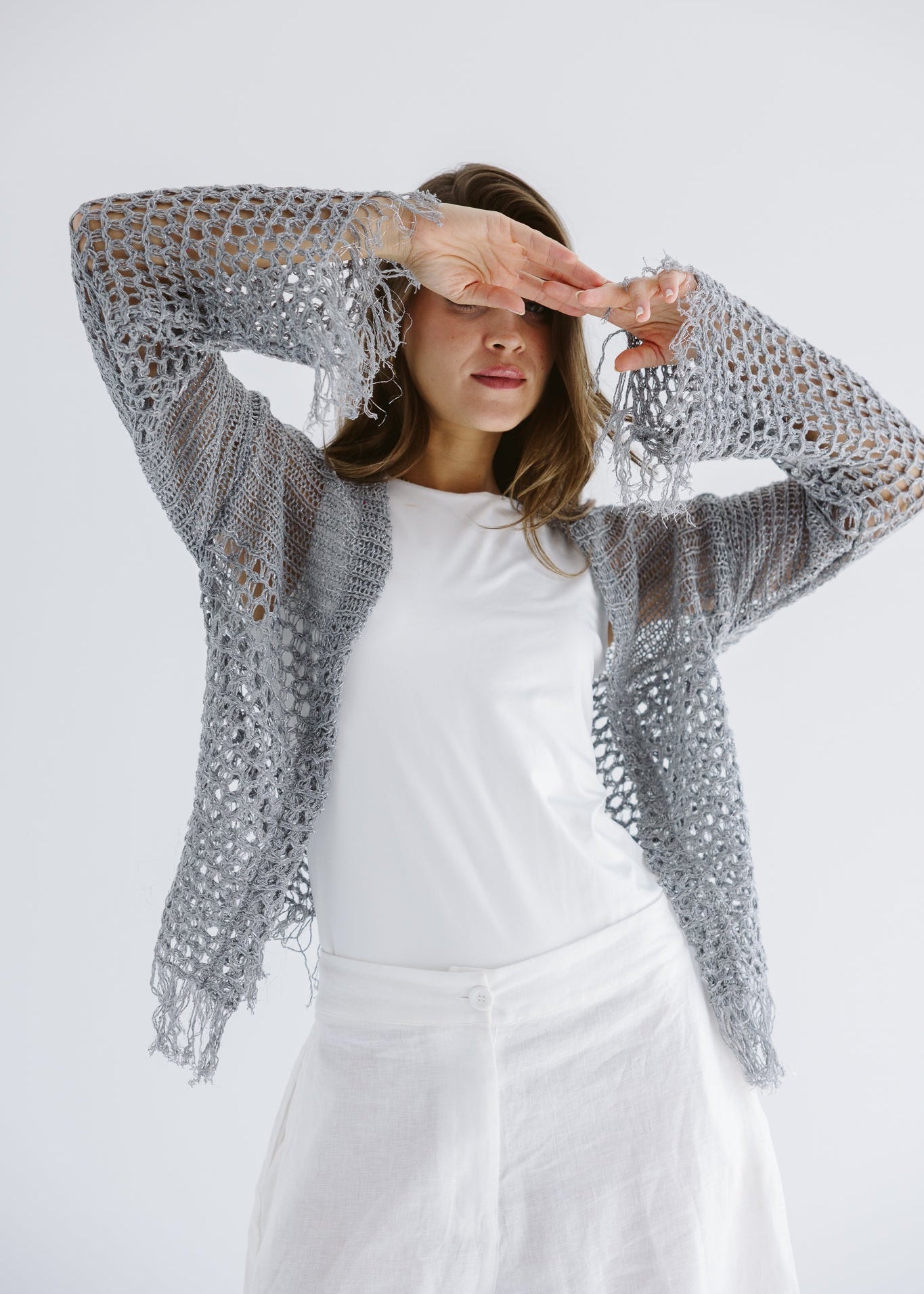 Sun Wave Shimmer Crochet Cardigan Silver - AB ESSENTIALS
