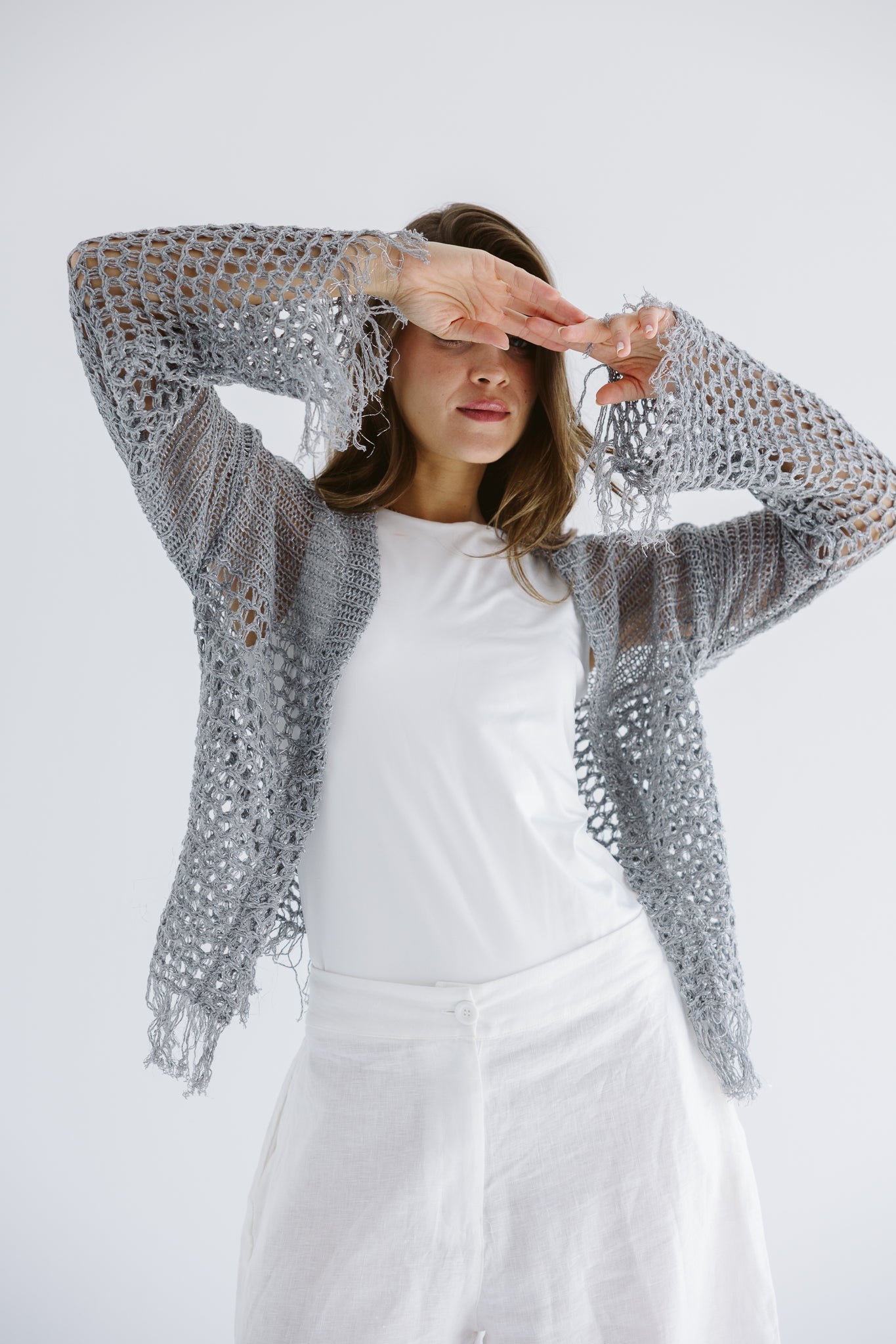Sun Wave Shimmer Crochet Cardigan Silver - AB ESSENTIALS