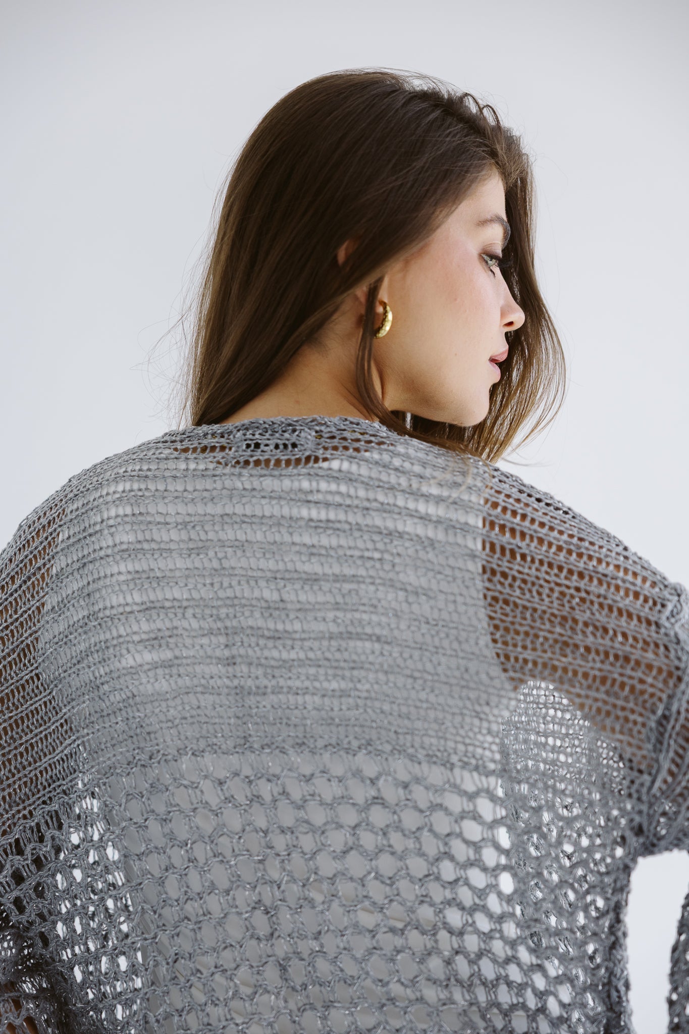 Sun Wave Shimmer Crochet Cardigan Silver - AB ESSENTIALS