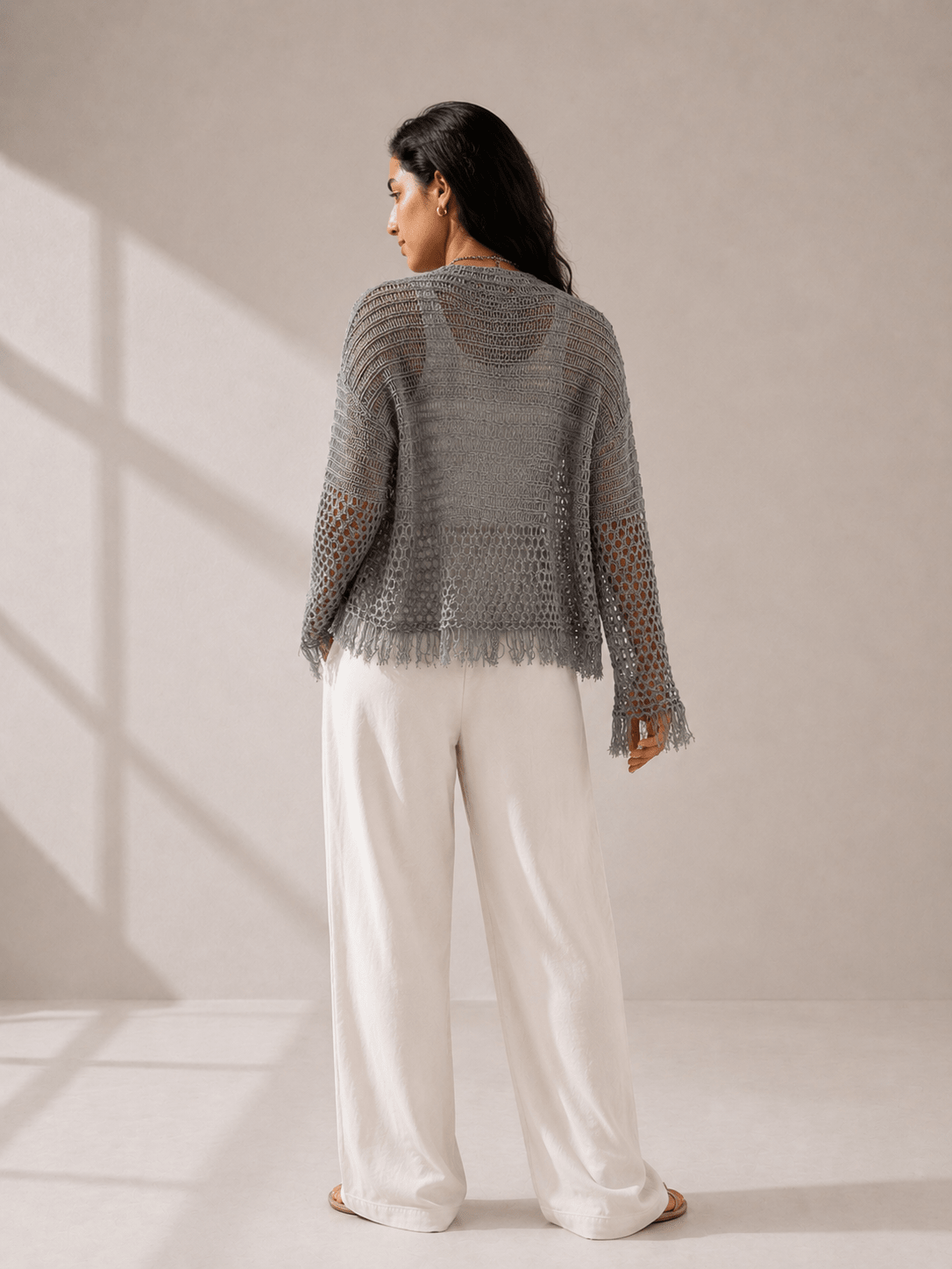Sun Wave Shimmer Crochet Cardigan Silver - AB ESSENTIALS