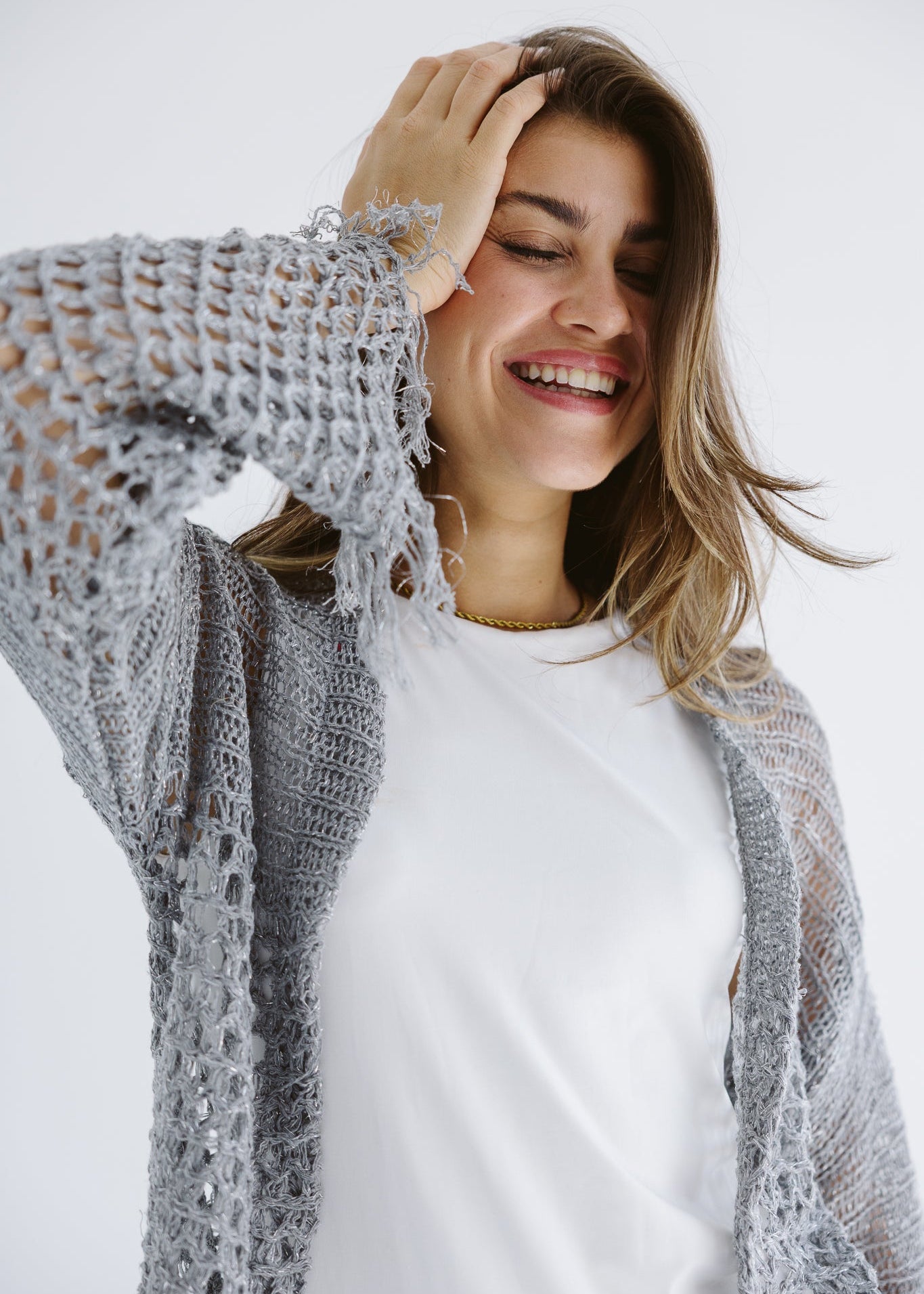 Sun Wave Shimmer Crochet Cardigan Silver - AB ESSENTIALS