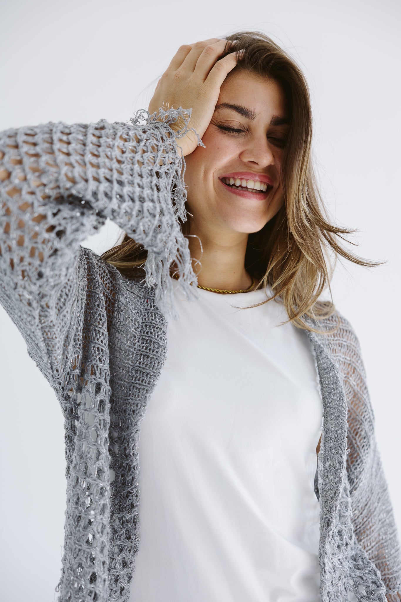 Sun Wave Shimmer Crochet Cardigan Silver - AB ESSENTIALS