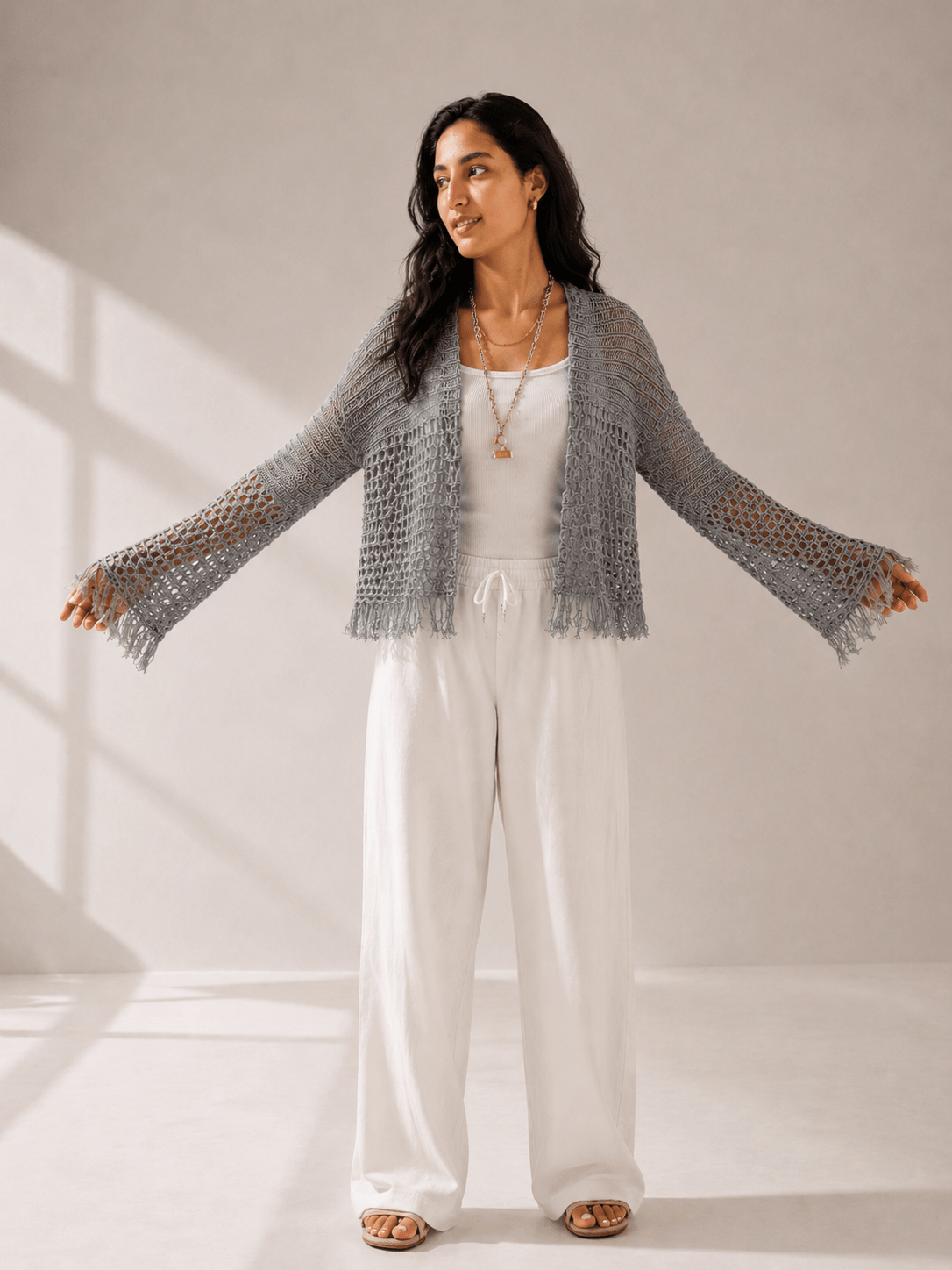 Sun Wave Shimmer Crochet Cardigan Silver - AB ESSENTIALS