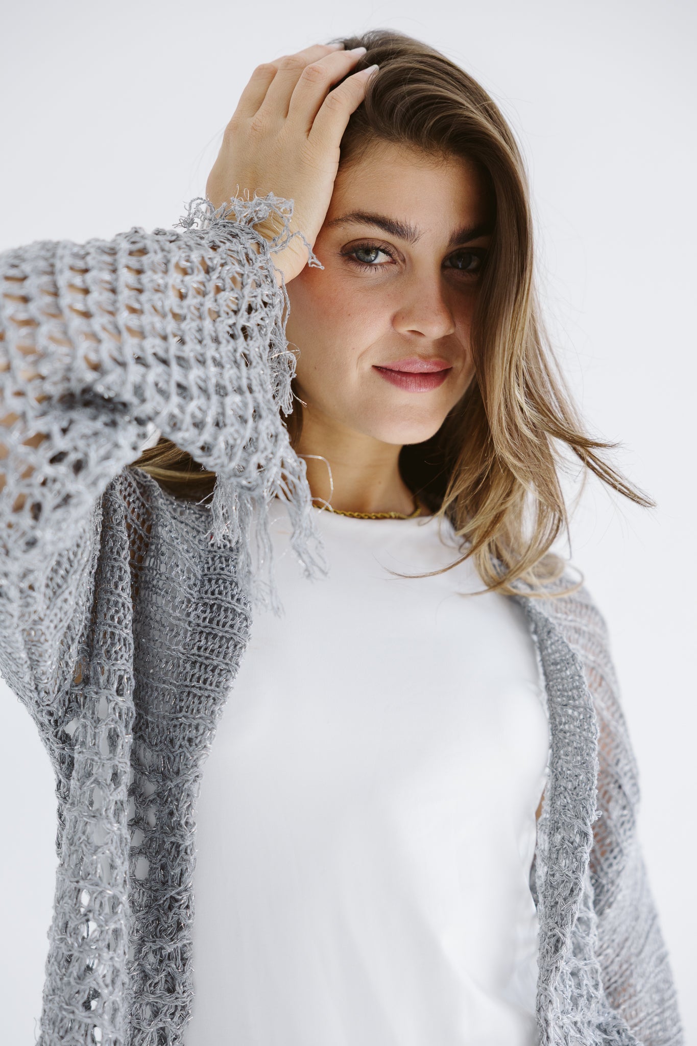 Sun Wave Shimmer Crochet Cardigan Silver - AB ESSENTIALS