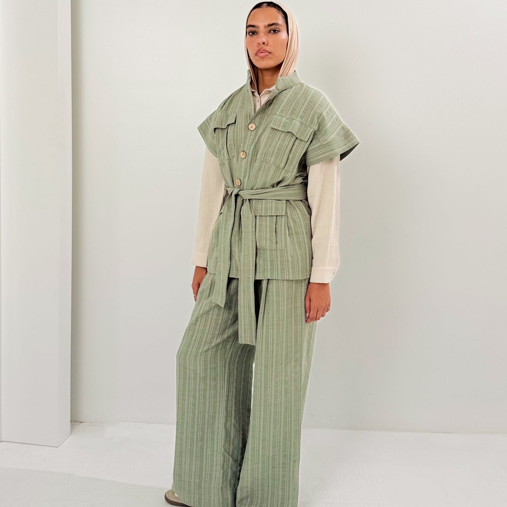The Linen Pair Set Olive - AB ESSENTIALS