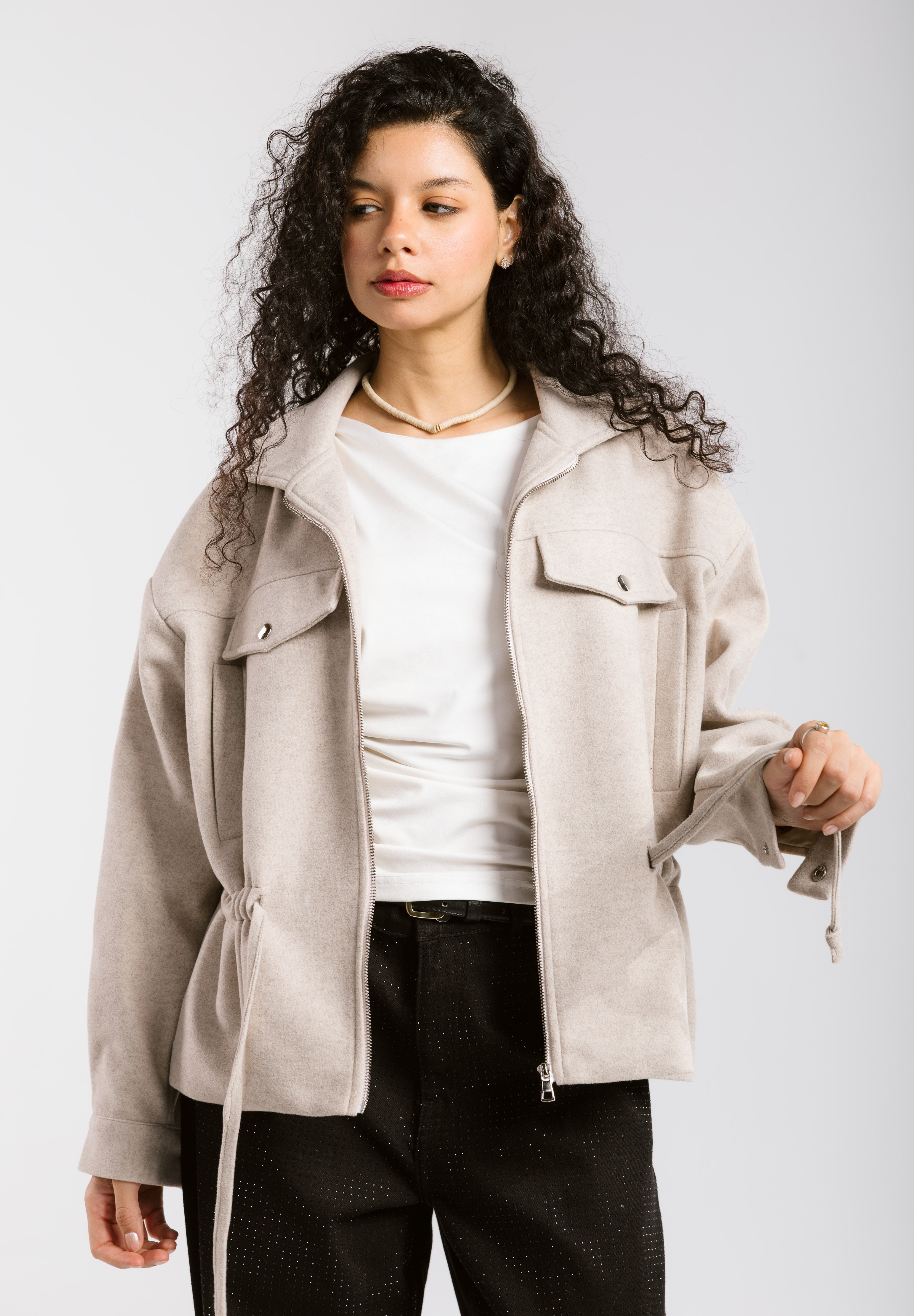 Warm Wool Jacket Beige - AB ESSENTIALS
