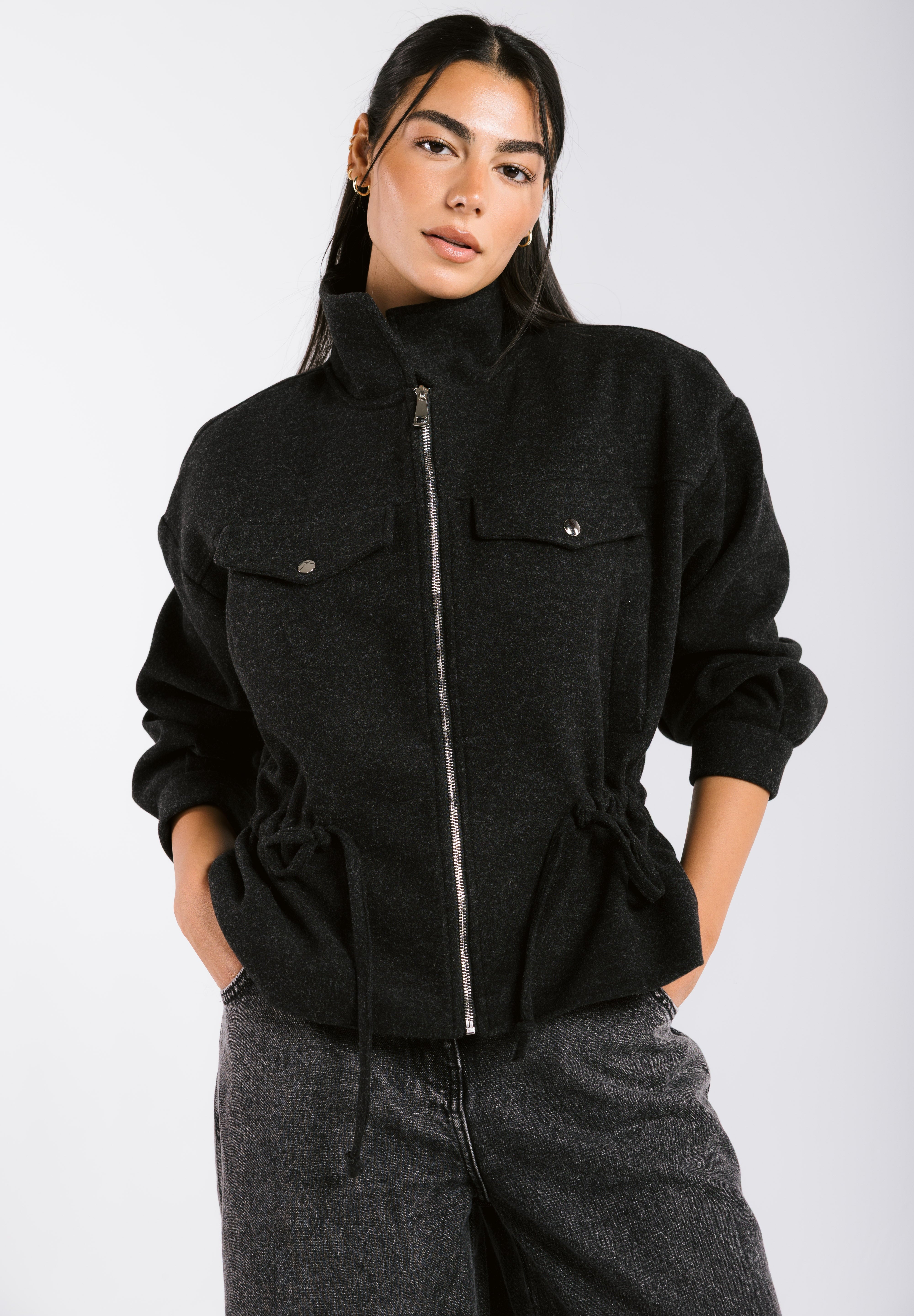 Warm Wool Jacket Black - AB ESSENTIALS