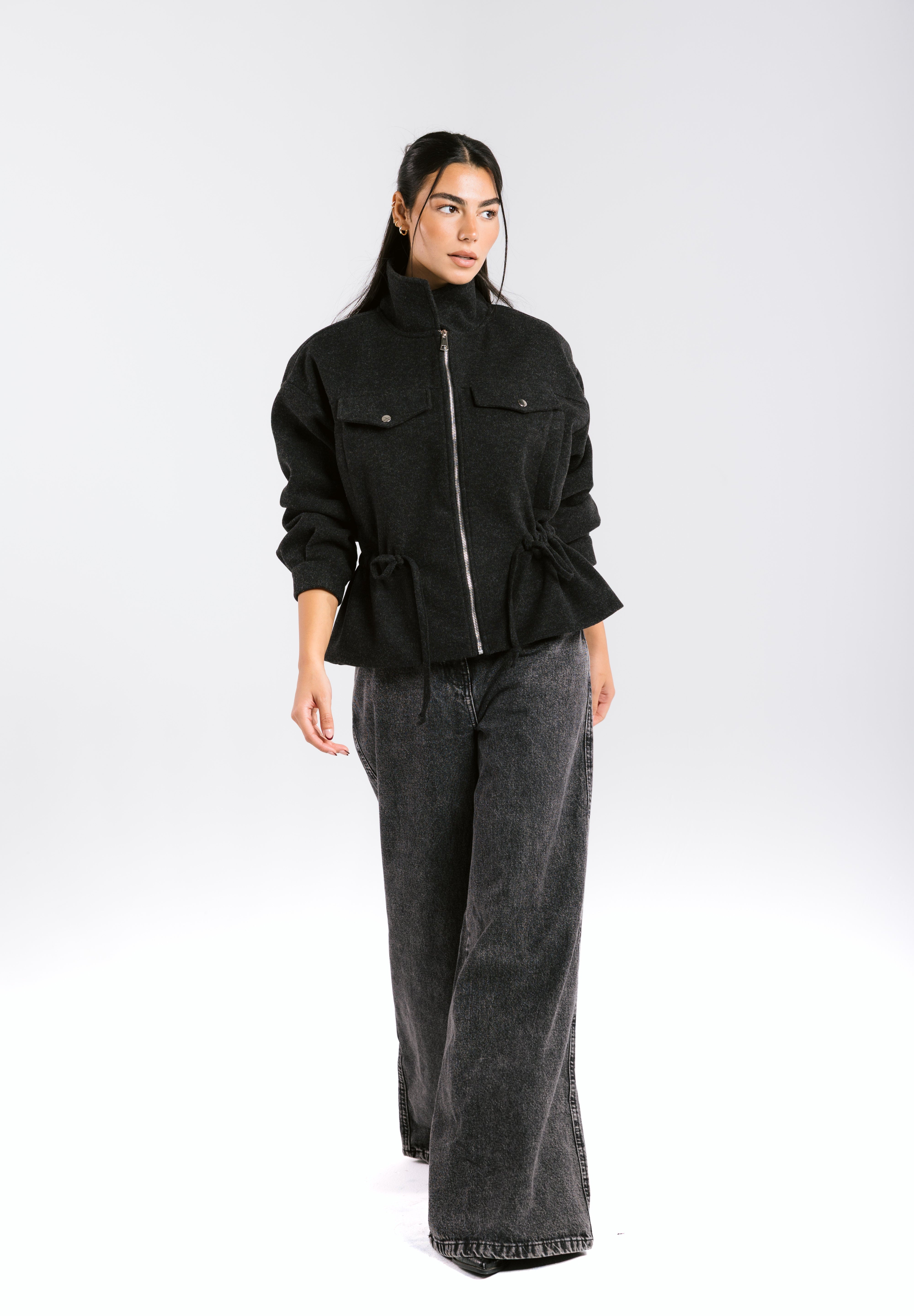Warm Wool Jacket Black - AB ESSENTIALS