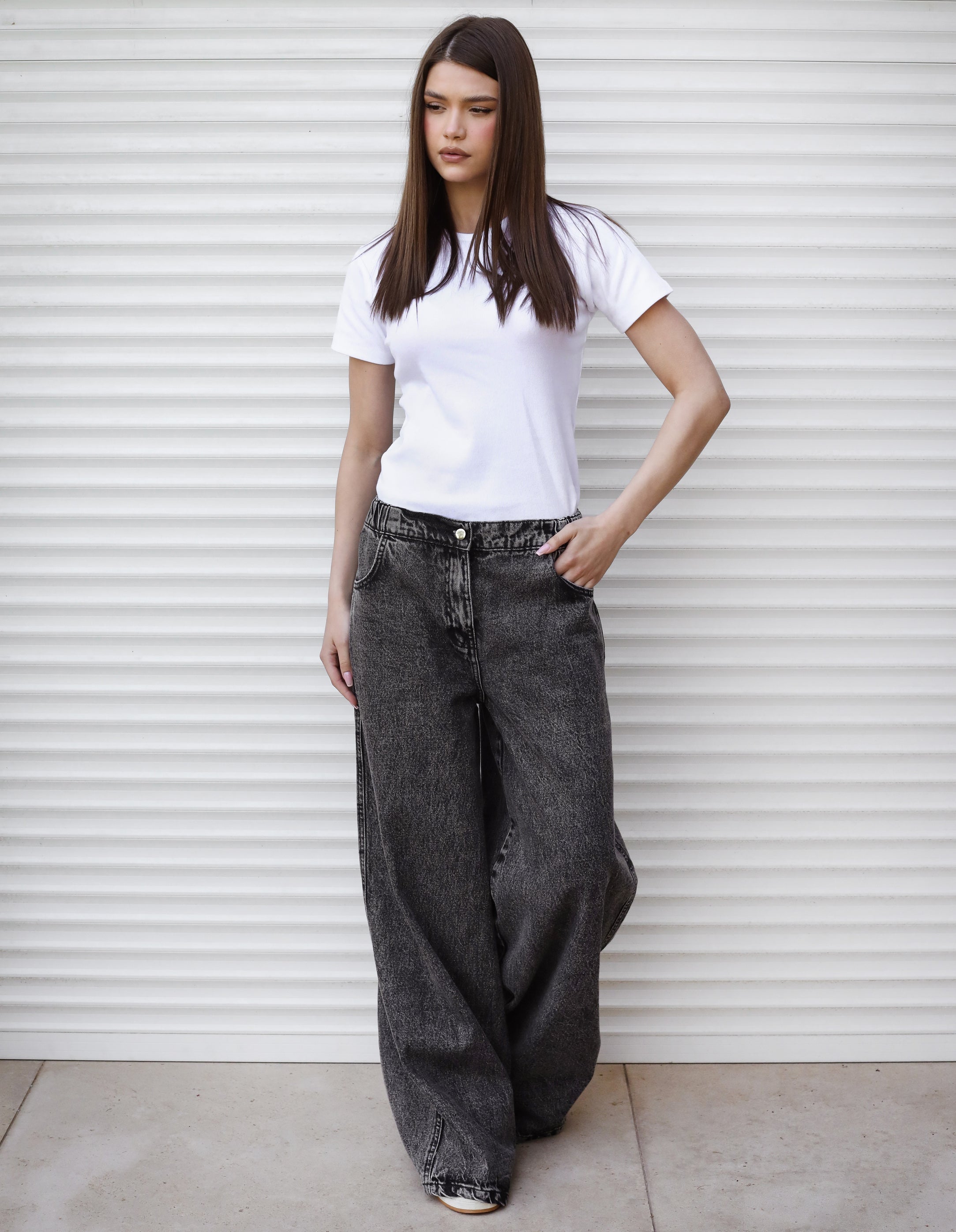 Wide Legs Jeans Pants Black - AB ESSENTIALS