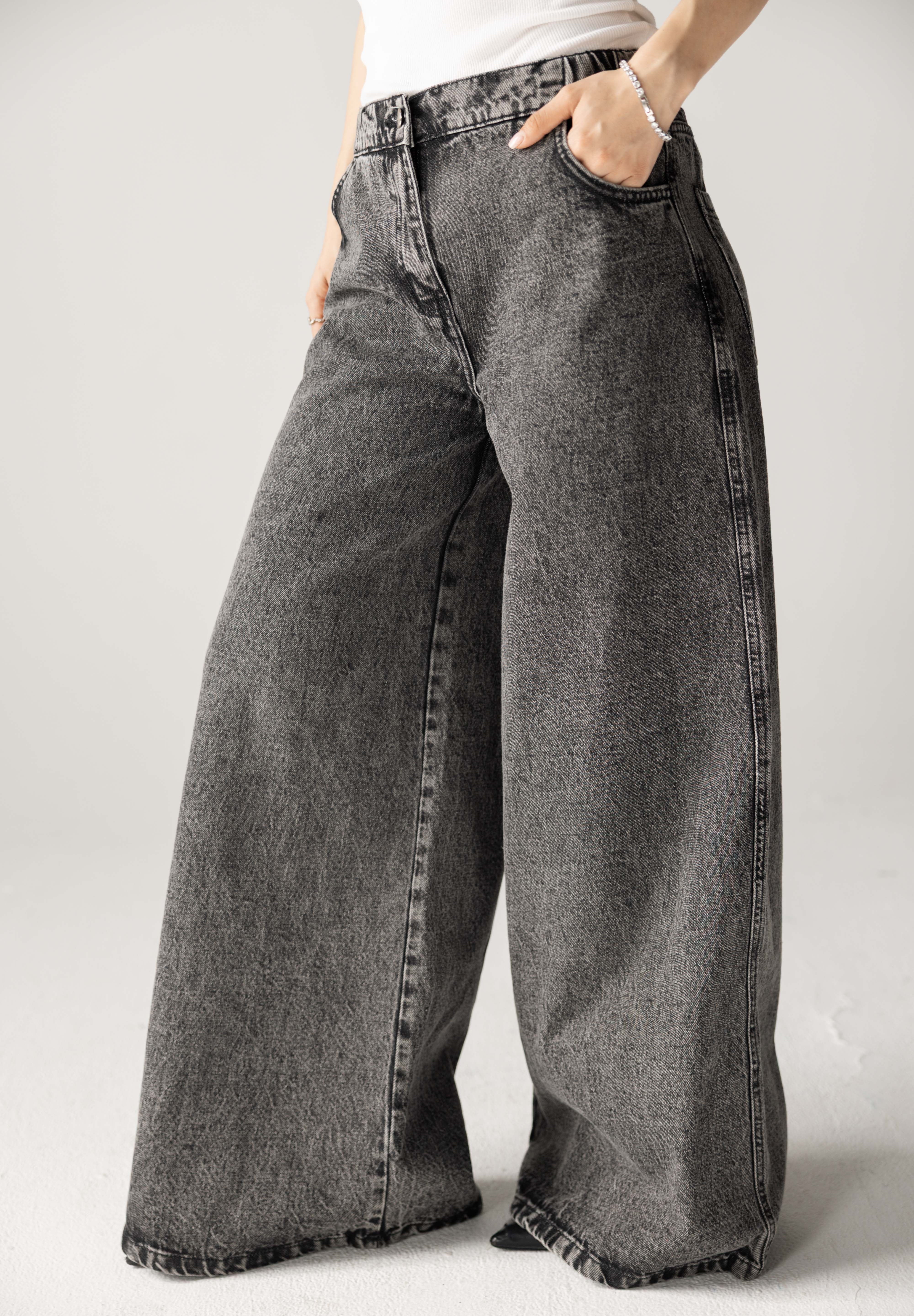 Wide Legs Jeans Pants Black - AB ESSENTIALS