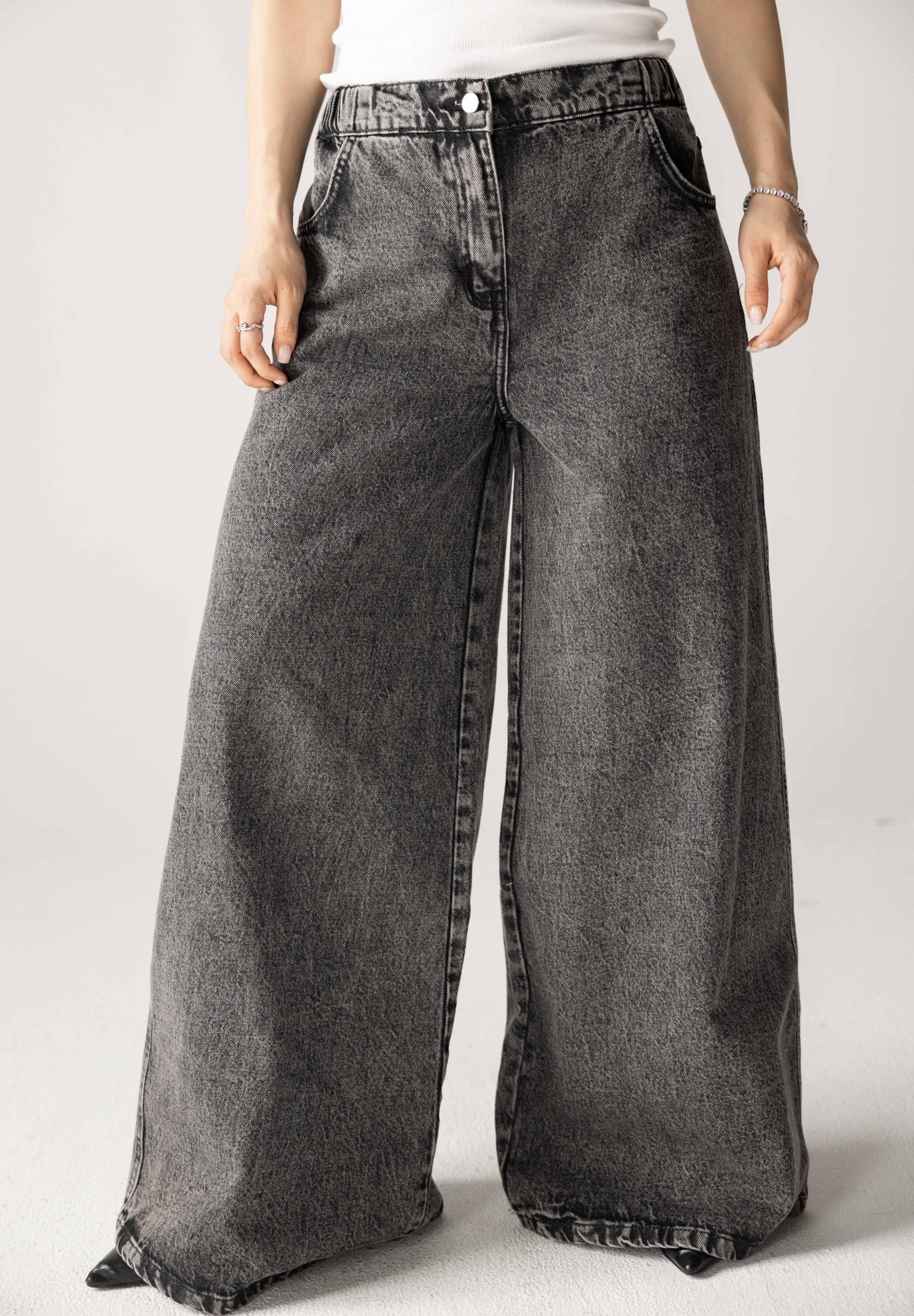 Wide Legs Jeans Pants Black - AB ESSENTIALS