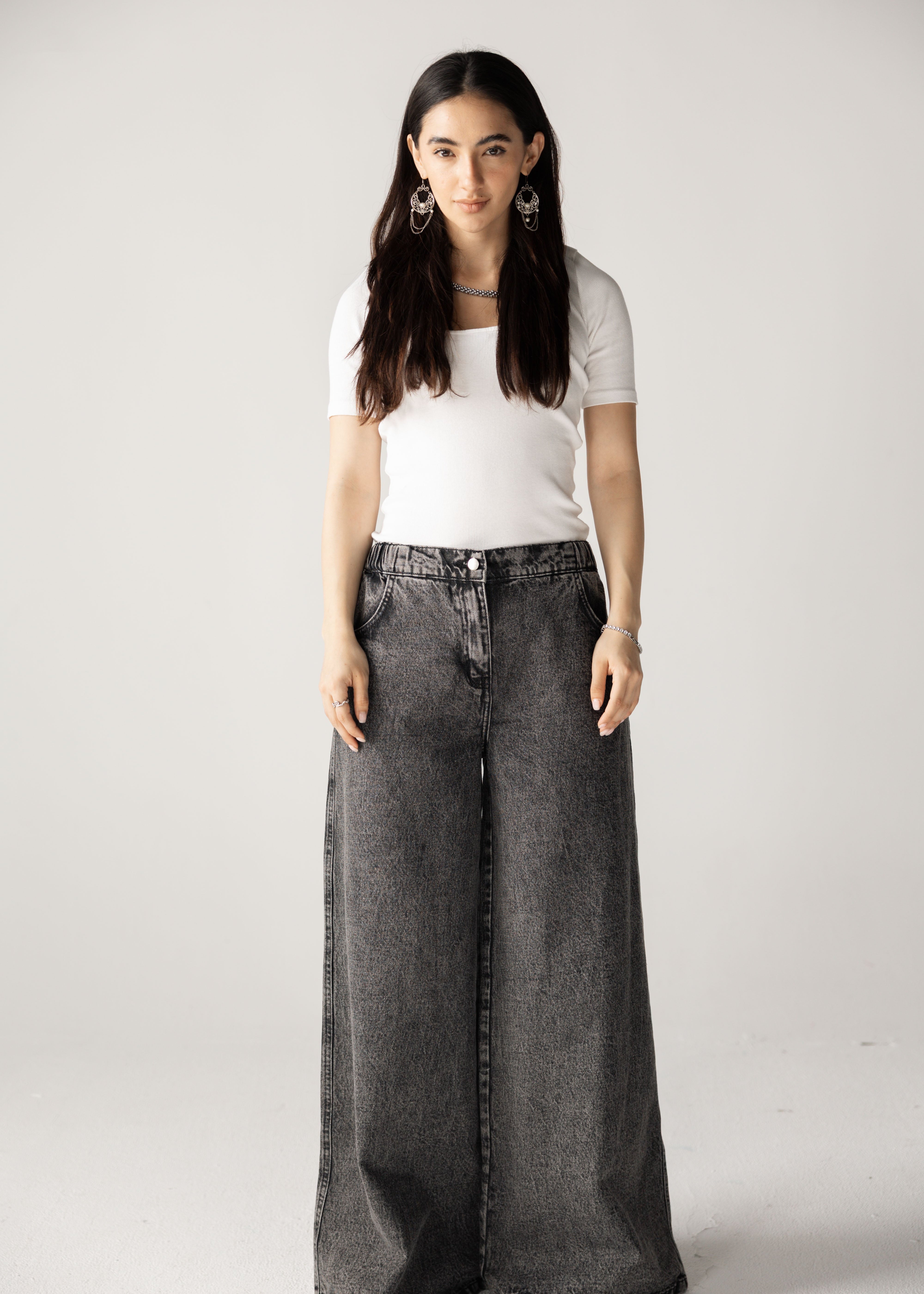 Wide Legs Jeans Pants Black - AB ESSENTIALS