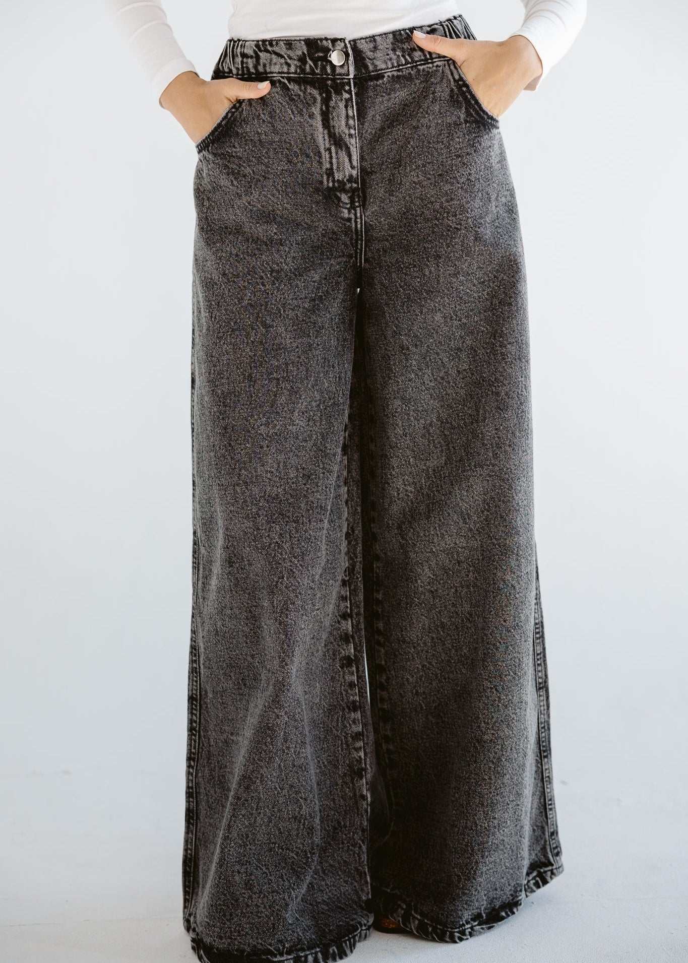 Wide Legs Jeans Pants Black - AB ESSENTIALS
