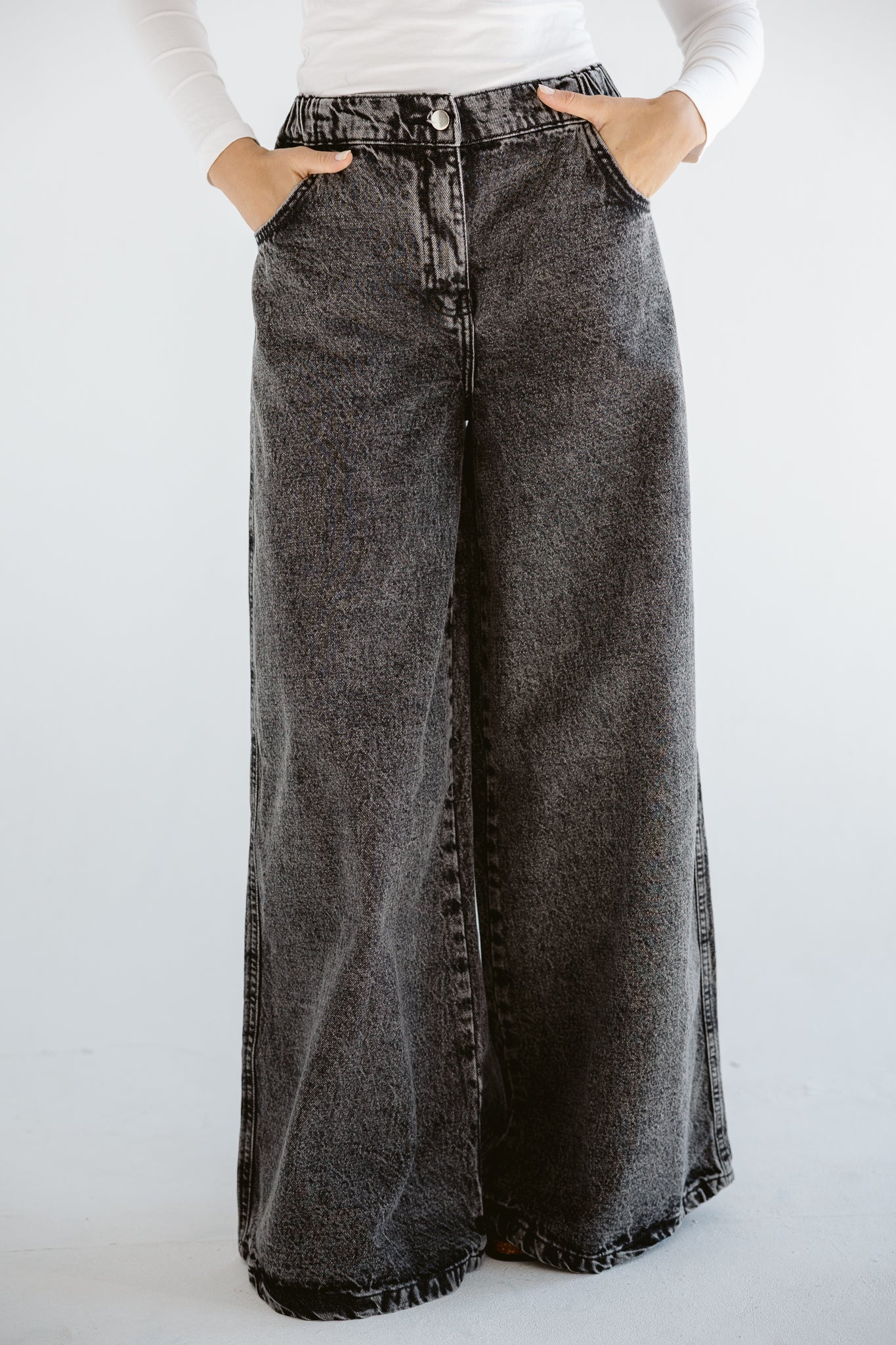 Wide Legs Jeans Pants Black - AB ESSENTIALS
