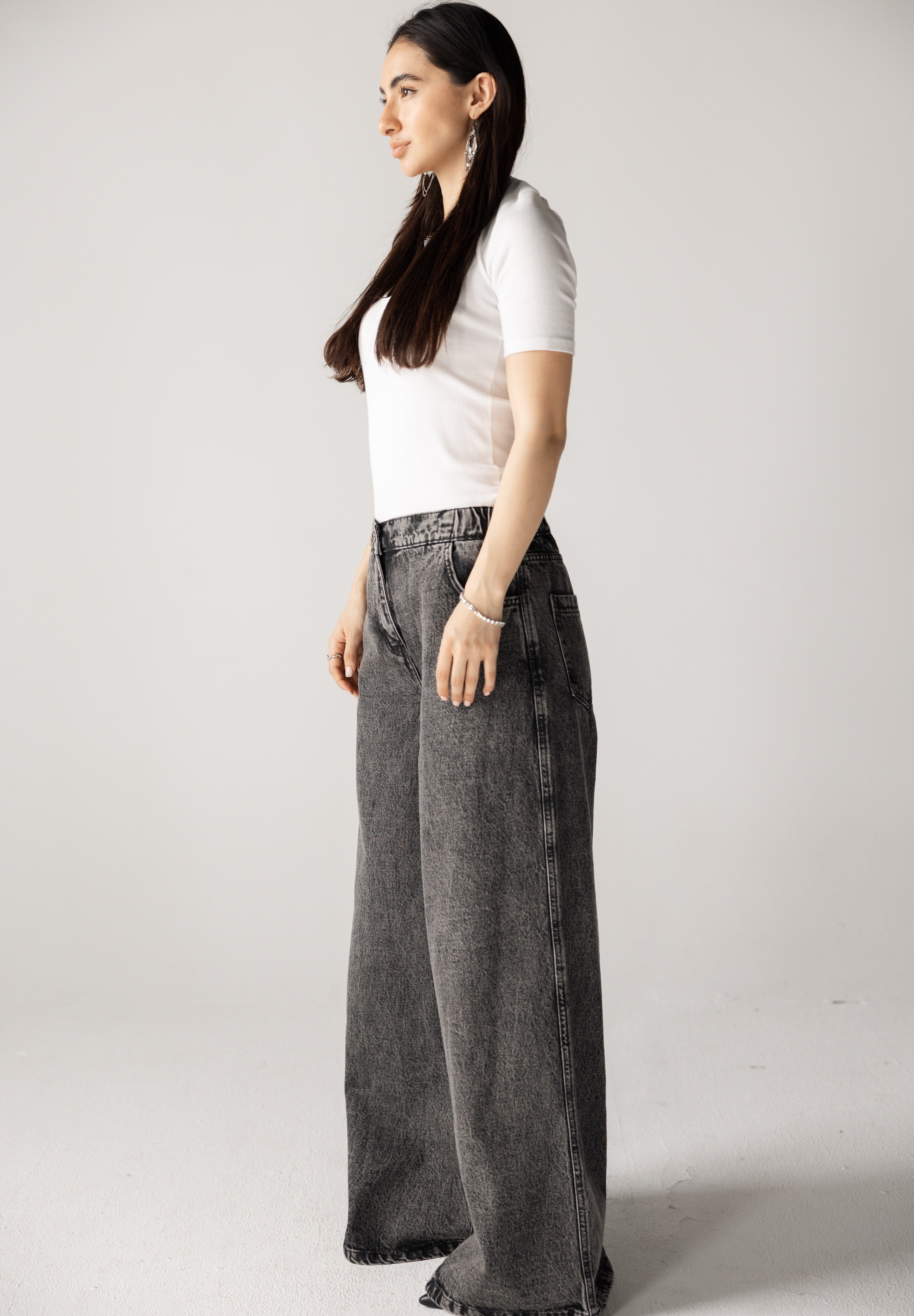 Wide Legs Jeans Pants Black - AB ESSENTIALS